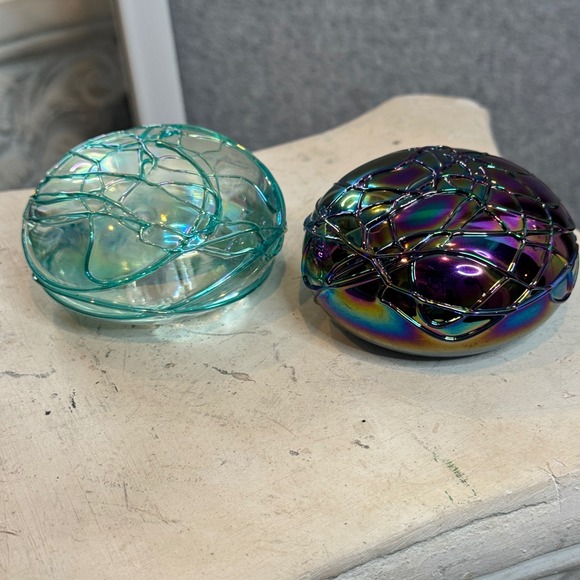Vintage Intaglio Anton Carnival Glass Abstract Paperweight Iridescent - Picture 1 of 7